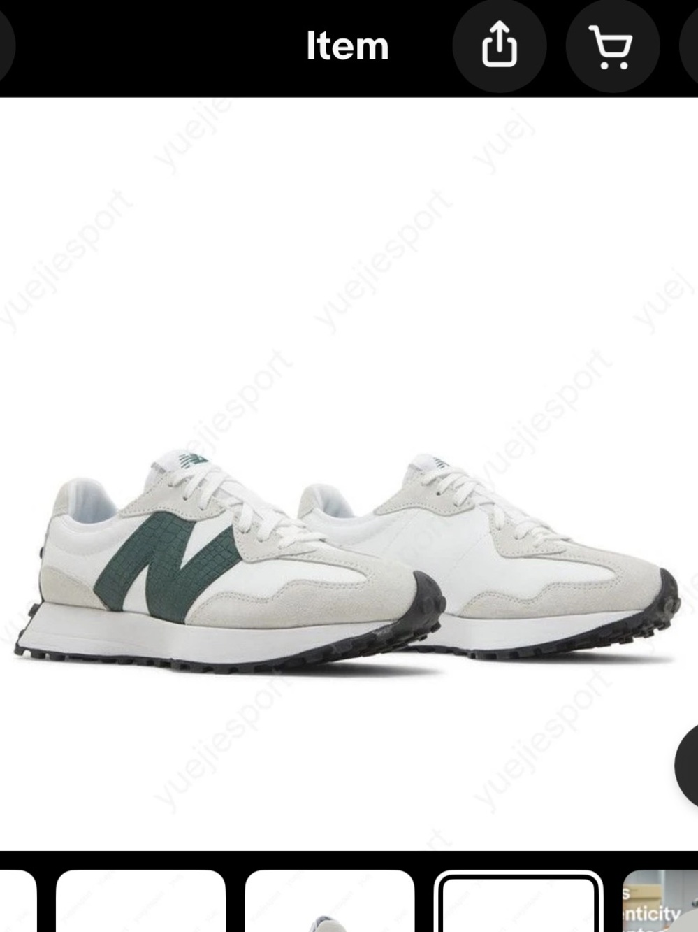 New Balance White Sneakers with Dark Green N - 327 Lifestyle